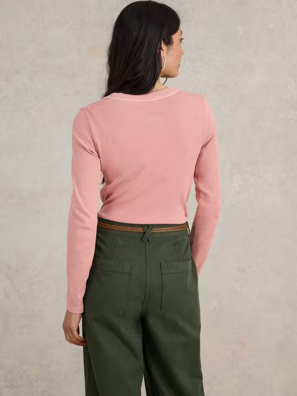 Casual Style Long Sleeve Ribbed Tee