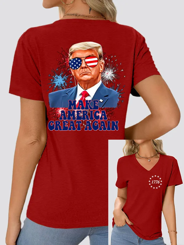 Woman'S Make America Great Again V-Neck And Short Sleeves T-shirt