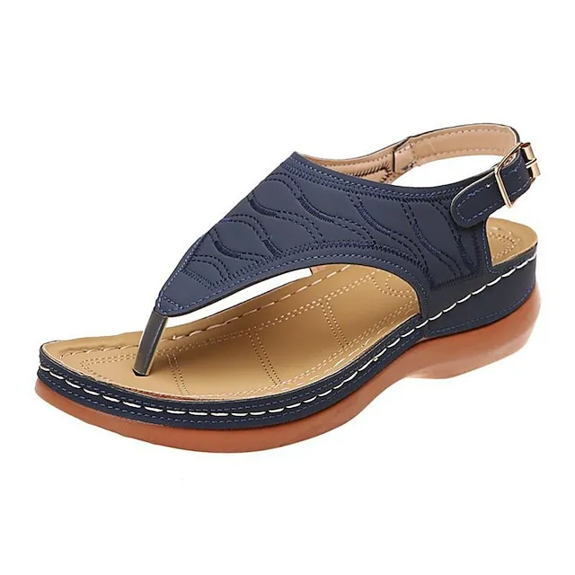 Women's Sandals Wedge Sandals Plus Size Daily Summer Buckle Wedge Heel Open Toe Casual PU Leather Ankle Strap Solid Colored Black Red Blue