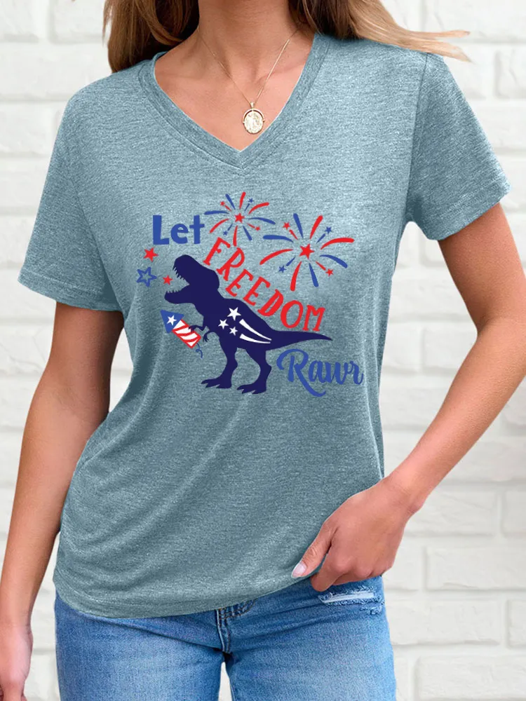 Women'S Let Freedom Rawr Print Short-Sleeved T-Shirt