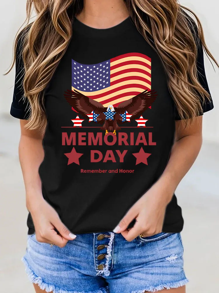Memorial Day Remember And Honor Round-Neck Short-Sleeved T-Shirt