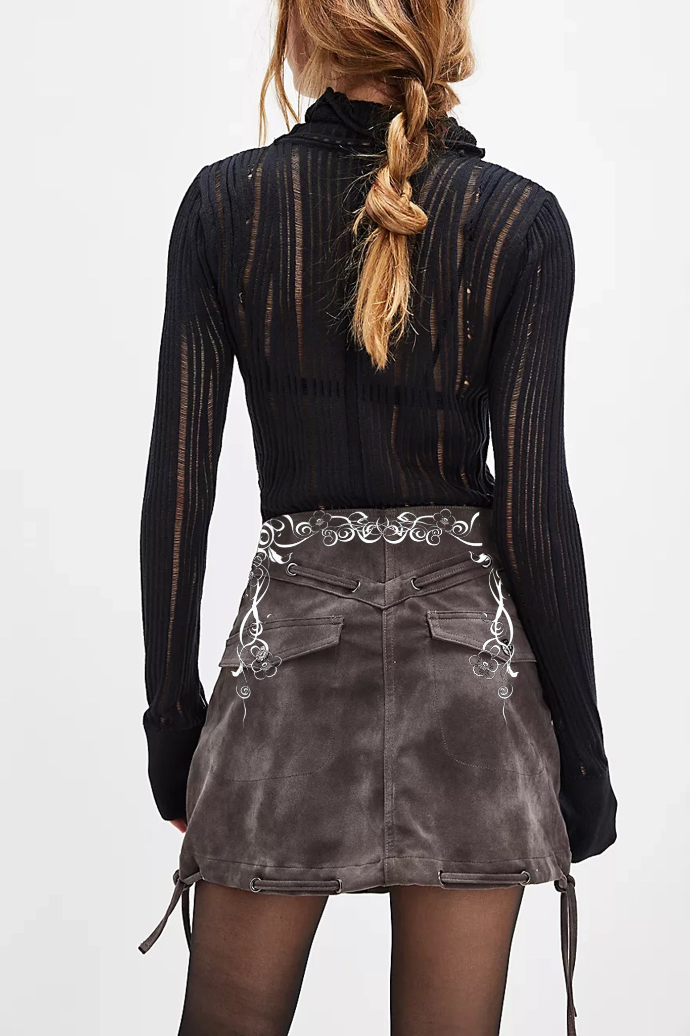 Faux Leather Fringe Detail Mini Skirt