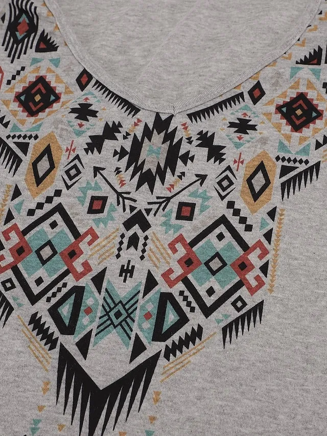 Women's T shirt Tee Tribal Print Long Sleeve Daily Vacation Streetwear Holiday Casual V Neck Regular Fit Fall Winter Fall & Winter
