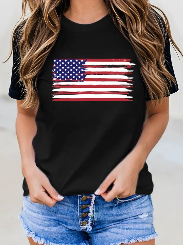 National Flag Print Round-Neck Short-Sleeved T-Shirt