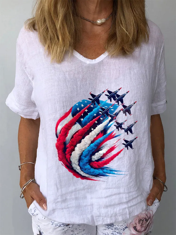Women'S Independence Day V-Neck Short-Sleeve Shirt