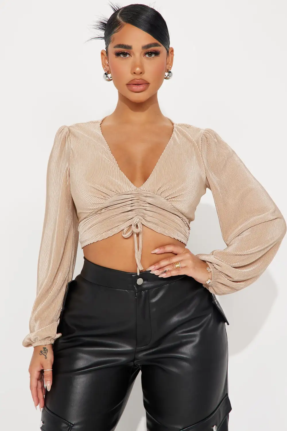 Amanza Plisse Blouse - Beige