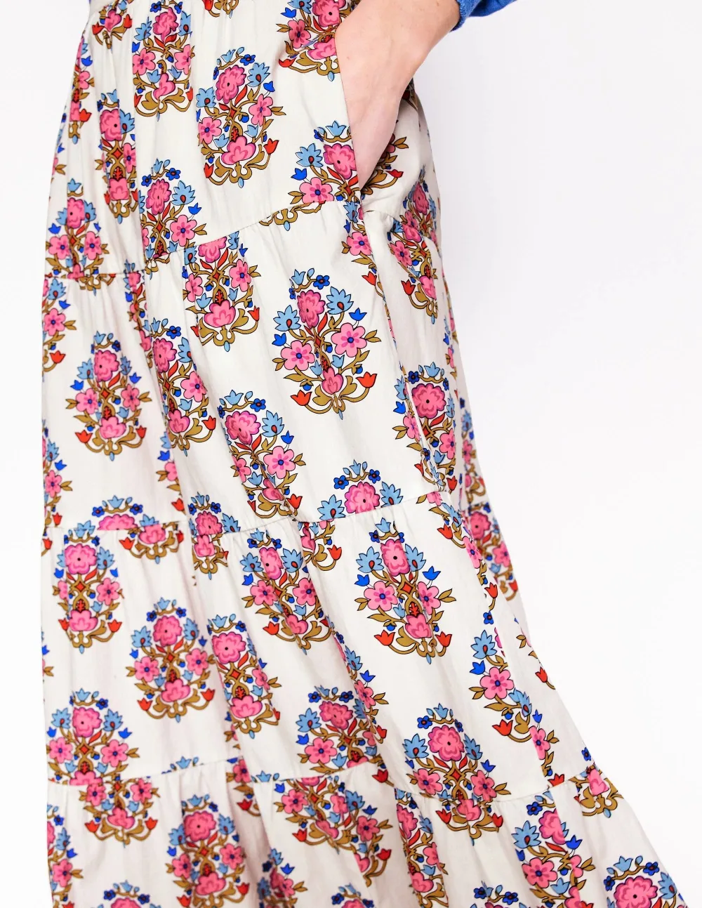 Pink and White Paisley - Print Nadia Poplin Maxi Skirt