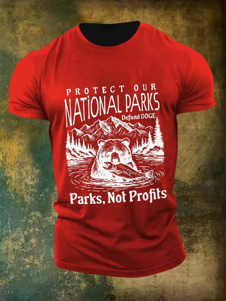 Men'S Protect Our National Parks Defund Doge Parks, Not Projects Round-Neck T-Shirt