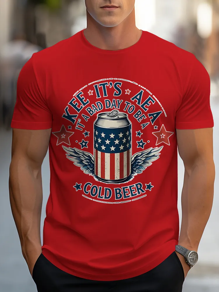 Man'S Kee It'S Aea It' A Bad Day To Be A Cold Beer Round-Neck Short-Sleeved T-Shirt