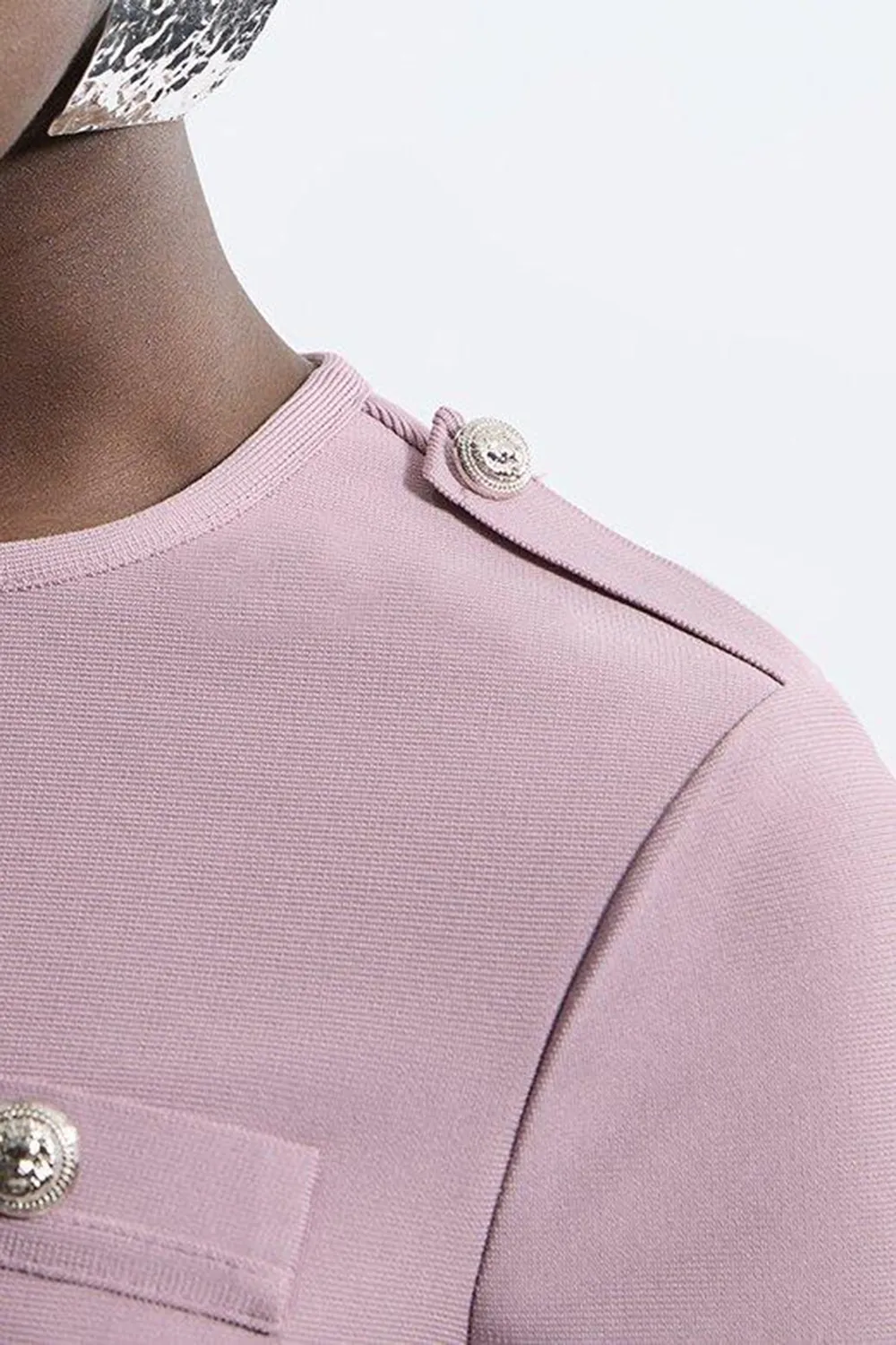 Military Contrast Piping Knit Split Hem Jacket