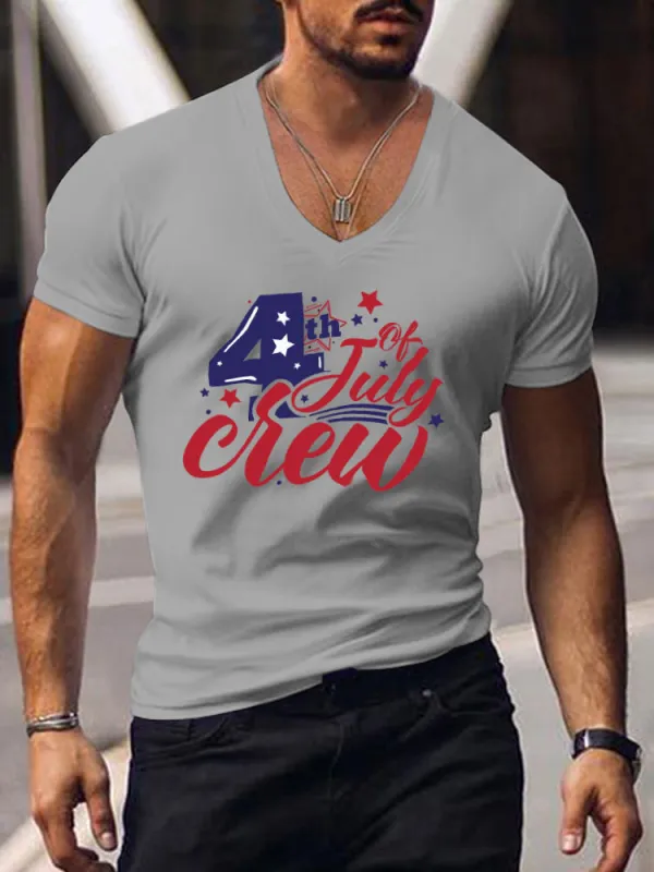 Men'S 4Th Of July Crew Print Short-Sleeved V-Neck T-Shirt