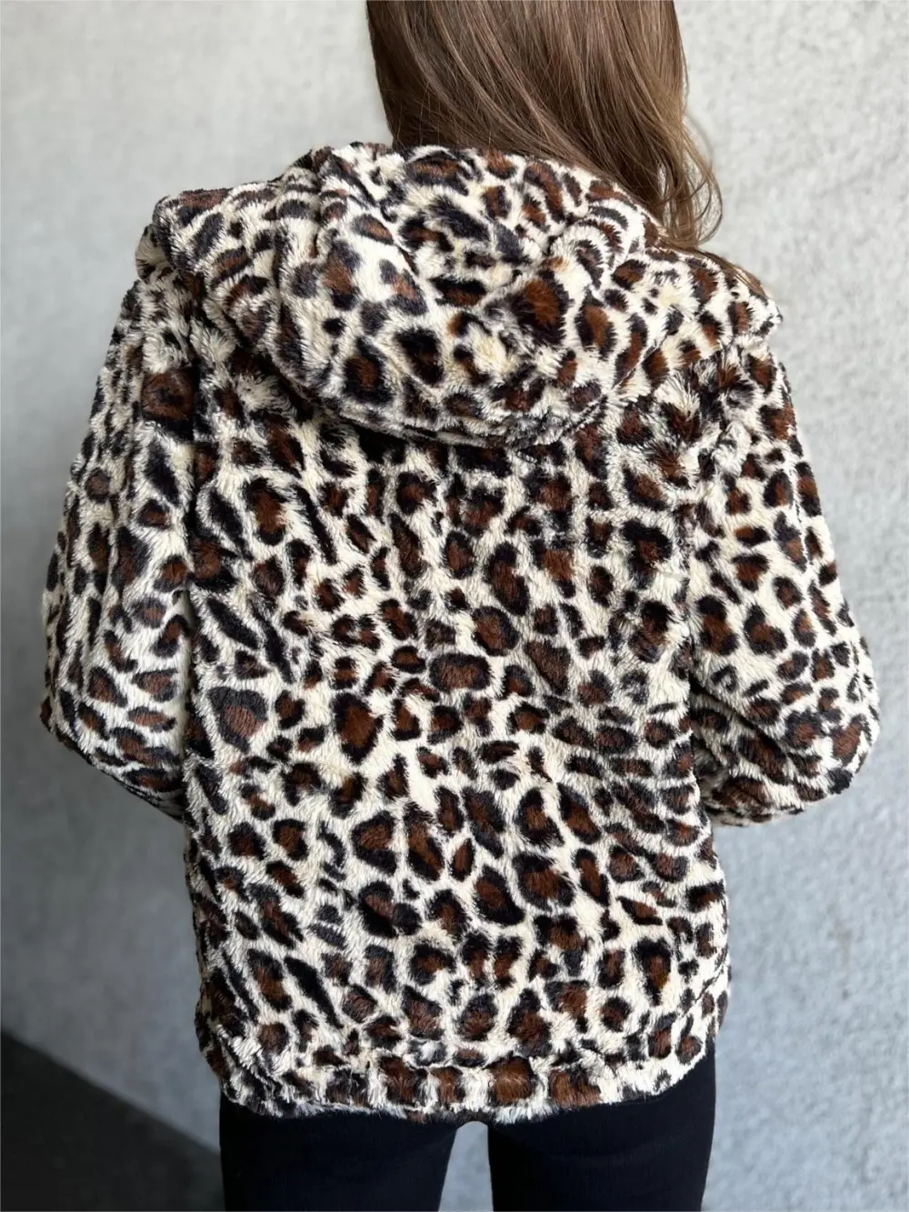 Denim Jacket with Leopard Fur Collar