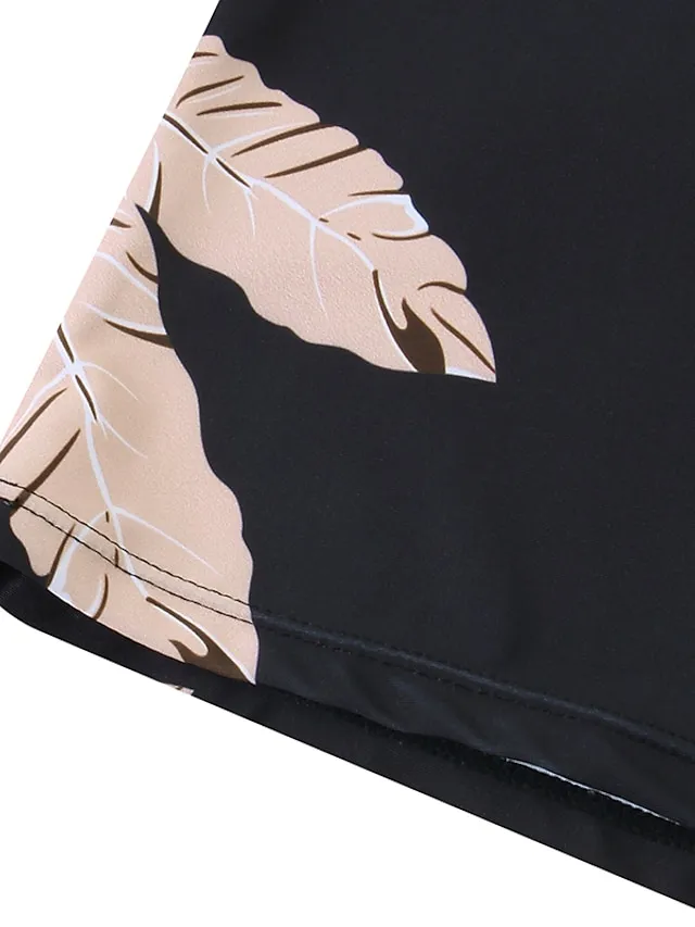 Women's Swimwear Tankini Swim Dress 2 Piece Plus Size Swimsuit Halter 2 Piece Modest Swimwear Open Back Printing Trees / Leaves Black Halter V Wire Bathing Suits New Vacation Fashion