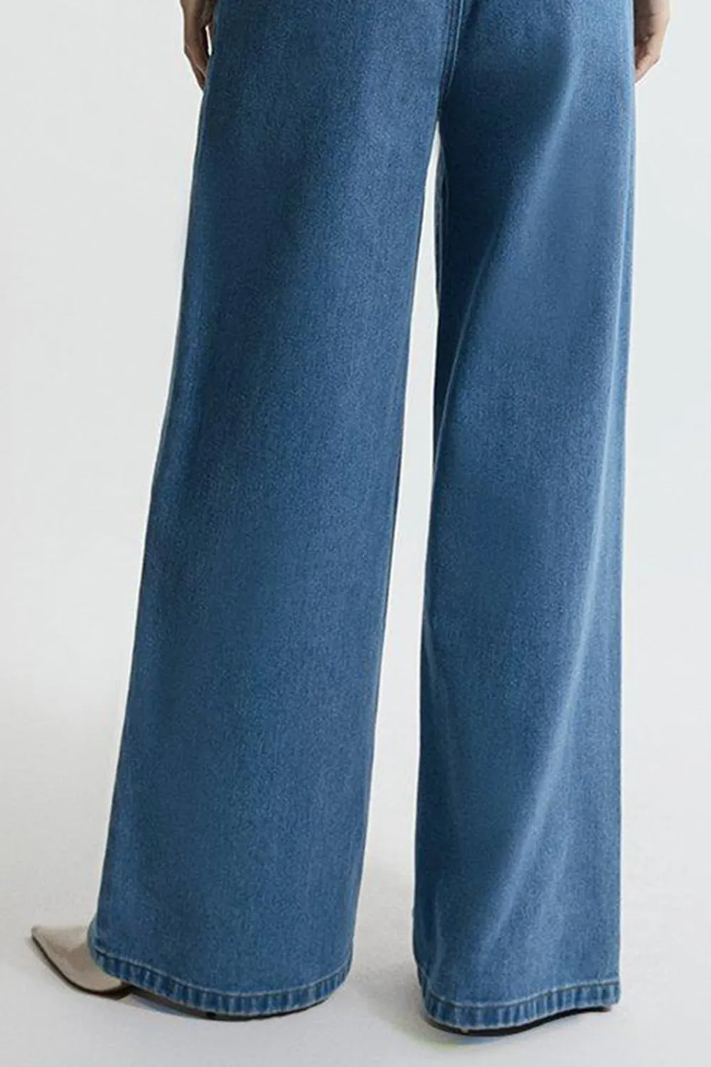 Denim Waistband Detail Wide Leg Trousers