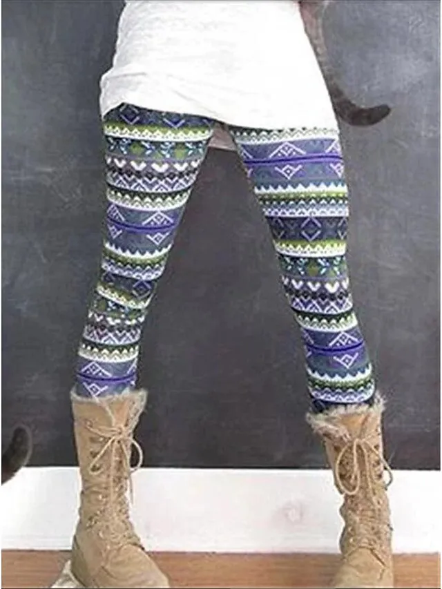 Women's Fleece Lined Leggings Warm Full Length Winter Leggings Print High Elasticity Mid Waist Fashion Designer Halloween Daily 1 2 S M Winter