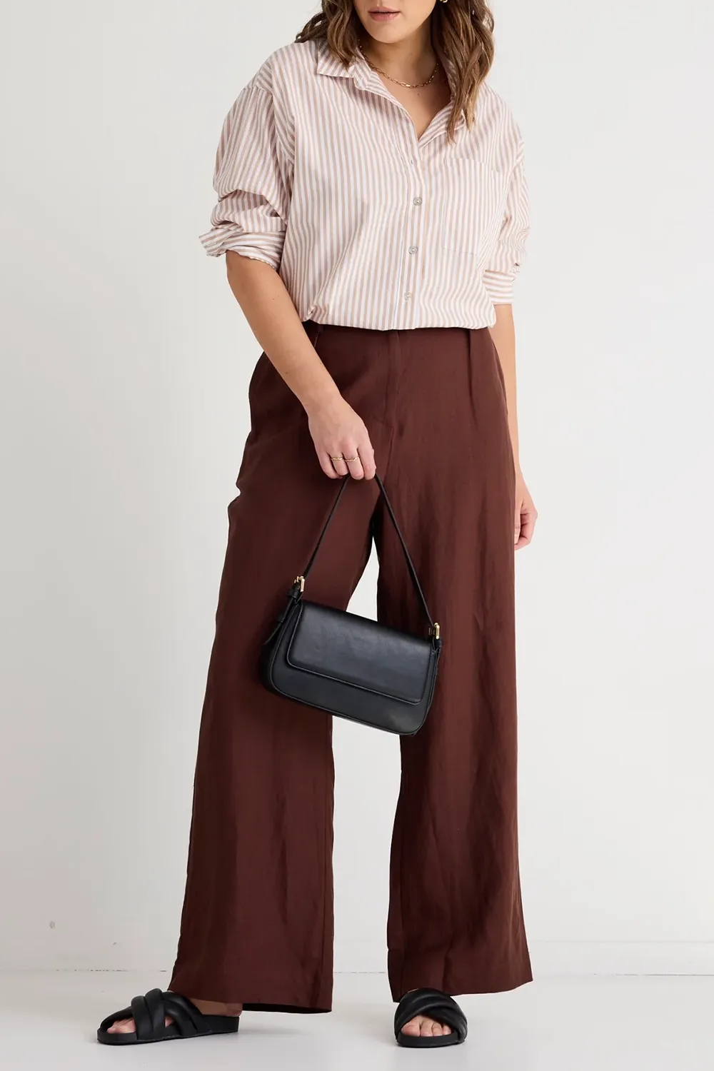Straight Linen Pleat Wide Leg Pant