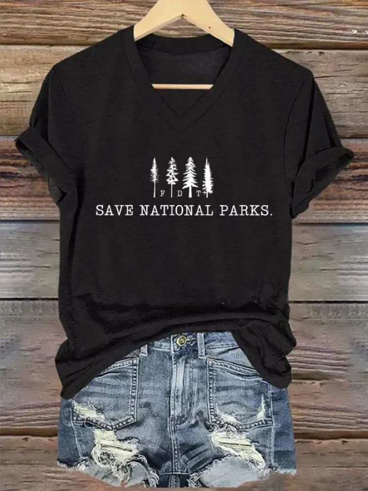 Woman'S Save National Parks V-Nack Short Sleeve T-Shirt