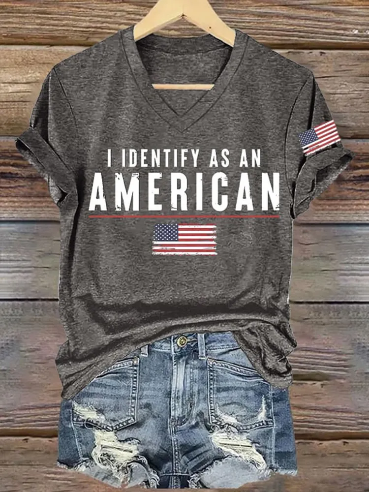 Women'S I Identify As An American V-Neck Short-Sleeved T-Shirt