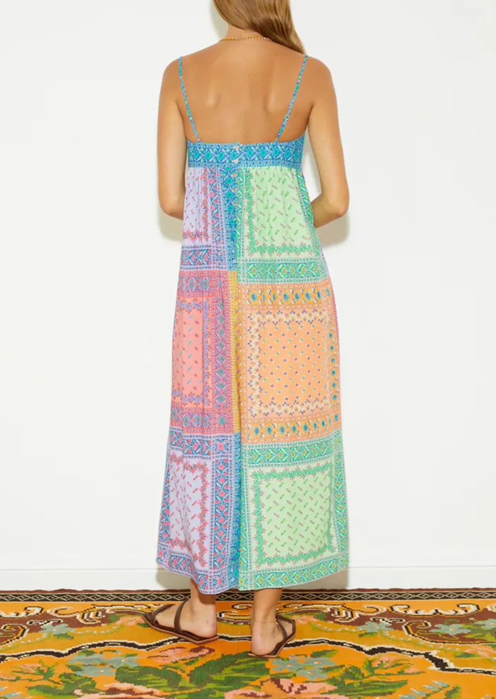 Patchwork Puff Sleeve Maxi Smock Dress