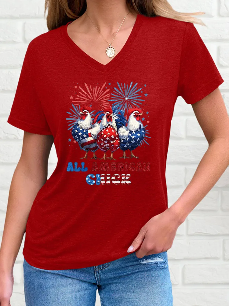 Woman'S Independence Day Print Short-Sleeved T-Shirt