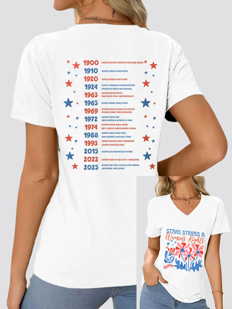 Woman'S Stars Stripes And Women'S Rights V-Neck Short Sleeve T-Shirt