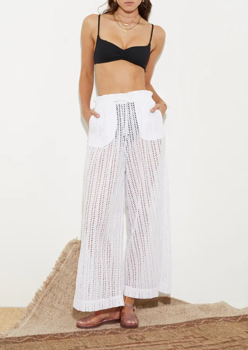 Crochet Knit Open Weave Wide Leg Pants