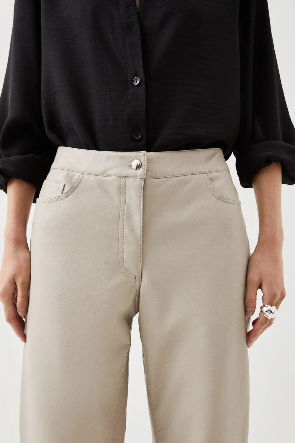 Faux Leather 5 Pocket Western Straight Leg Trousers