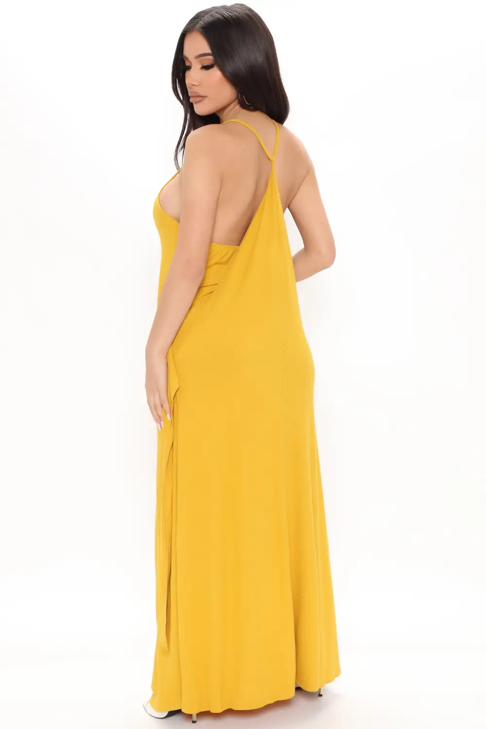 Come This Way Ribbed Maxi Dress - Mustard