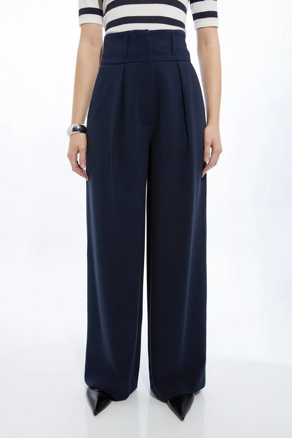 Compact Stretch Essential Tailored High Waist Wide Leg Trouser
