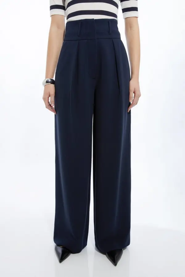 Polyester Compact Stretch Essential Tailored High Waist Wide Leg Trouser