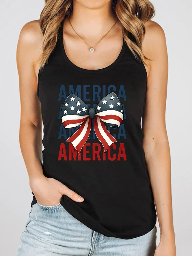 Women'S America Print Round-Necked Sleeveless Vest