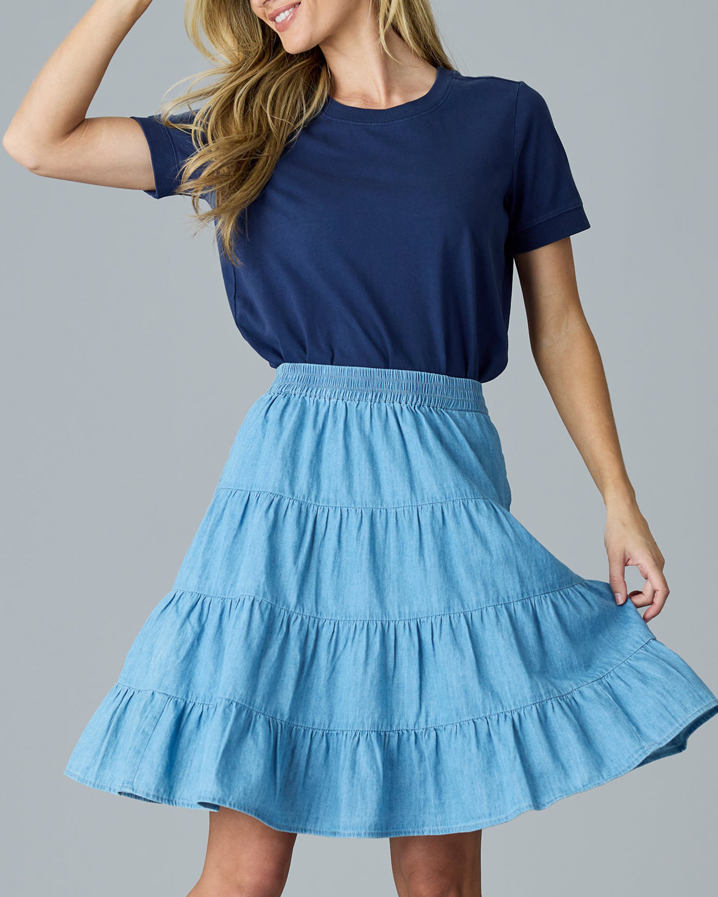 Light Blue Tiered Midi Skirt