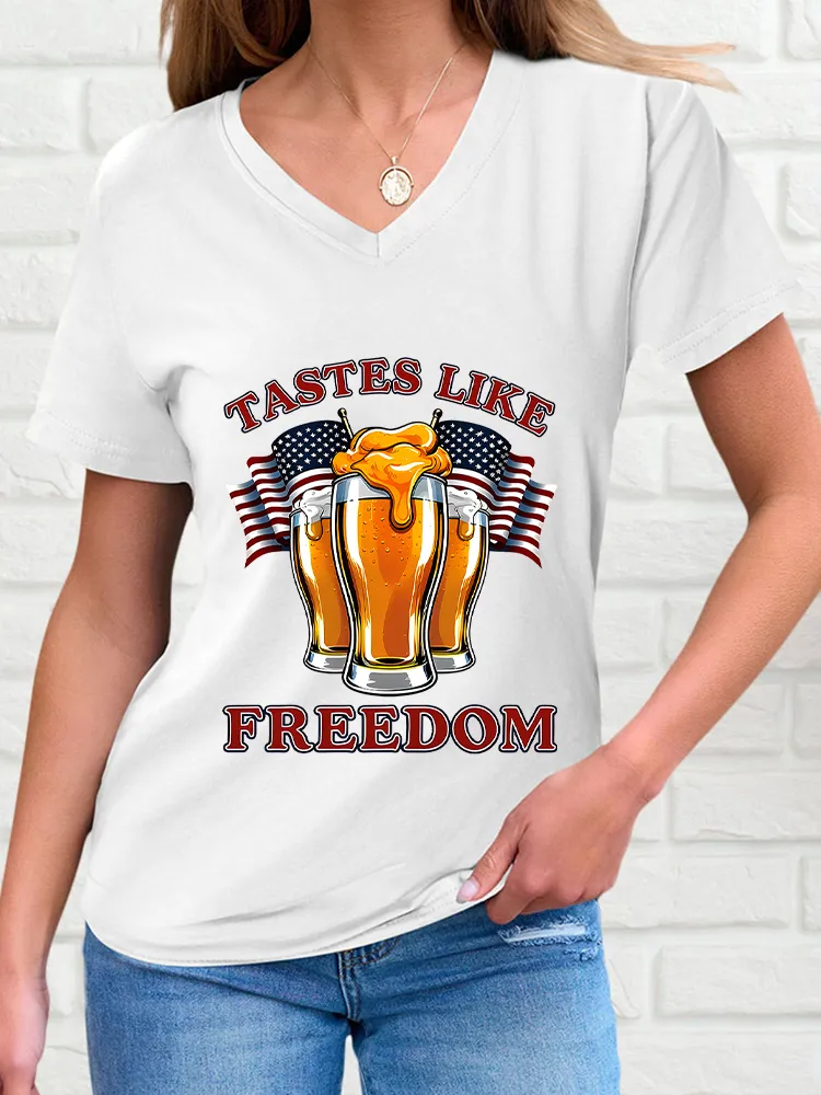 Woman'S Tastes Like Freedom V-Neck And Short Sleeves T-Shirt