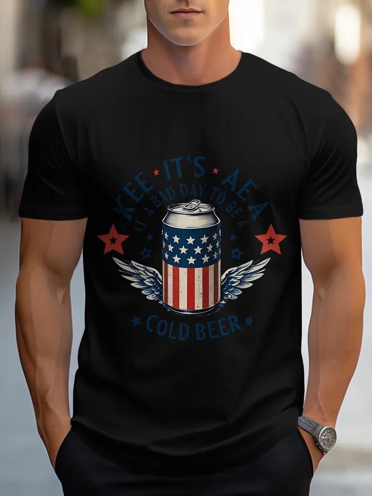 Man'S Kee It'S Aea Cold Beer Round-Neck Short-Sleeved T-Shirt