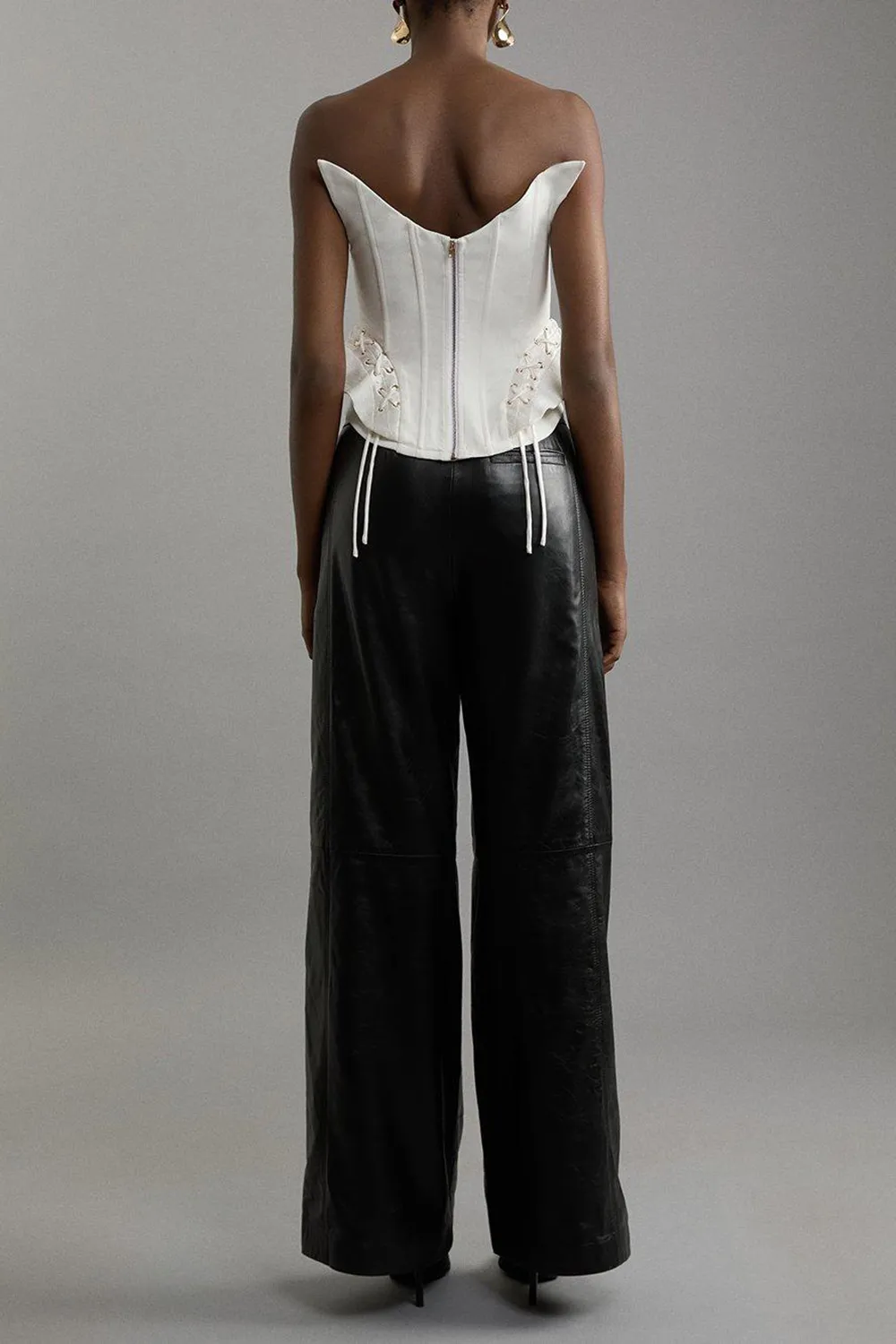 Mid Rise Wide Leg Leather Trousers