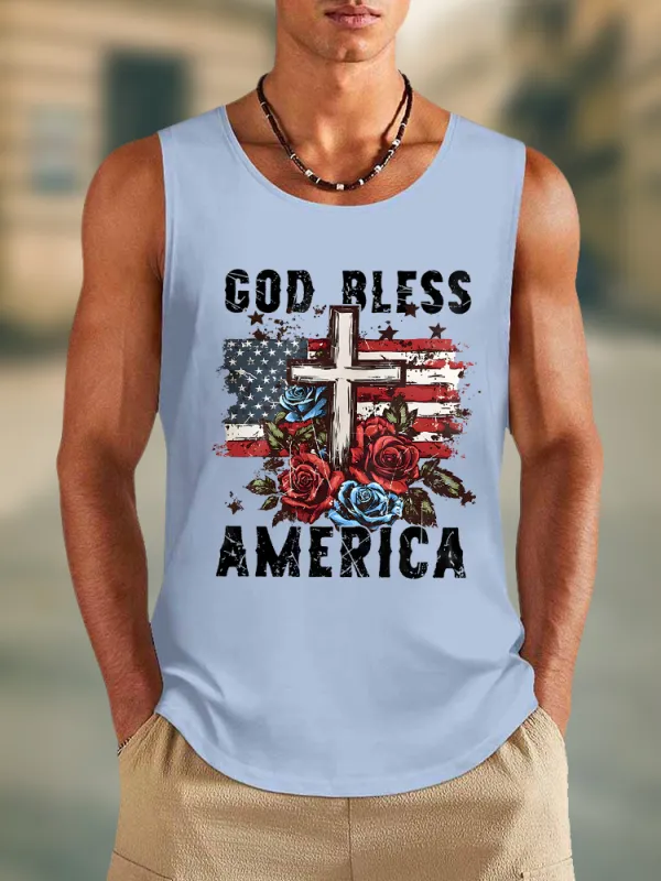 Men'S God Bless America Round-Necked Sleeveless Vest