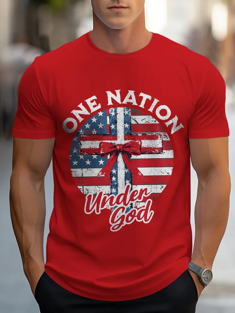 Man'S One Nation Under God Round-Neck Short-Sleeved T-Shirt