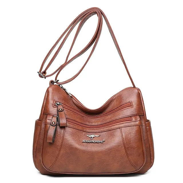 Women's Crossbody Bag Shoulder Bag Hobo Bag PU Leather Outdoor Daily Holiday Zipper Large Capacity Waterproof Lightweight Solid Color 1077 brown 1077 purple 1077 red