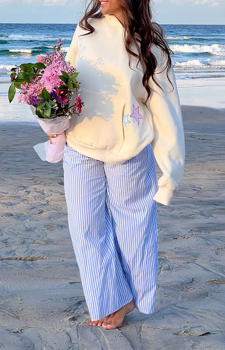 Light Blue Striped Wide Leg Pants