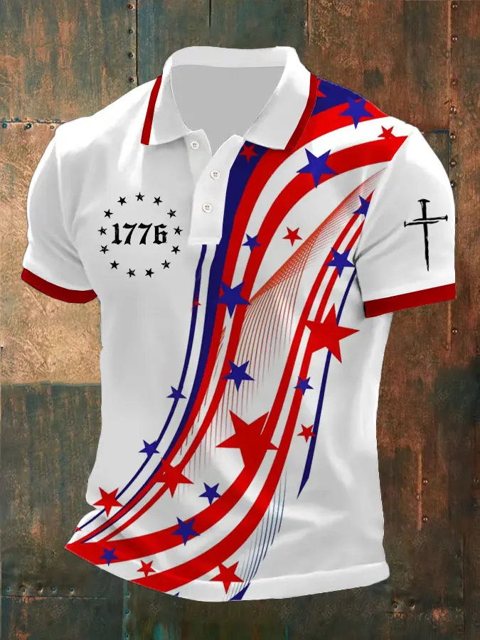 Men'S 1776 And The Cross Print Polo Shirt