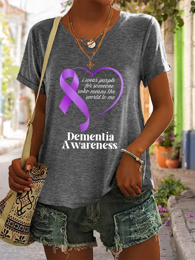 Women'S I Wear Purple For Someone Who Means The World To Me Dementia Awareness Short-Sleeved T-Shirt