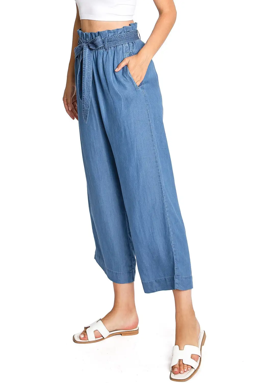 Light Blue High - Rise Drawstring Culottes