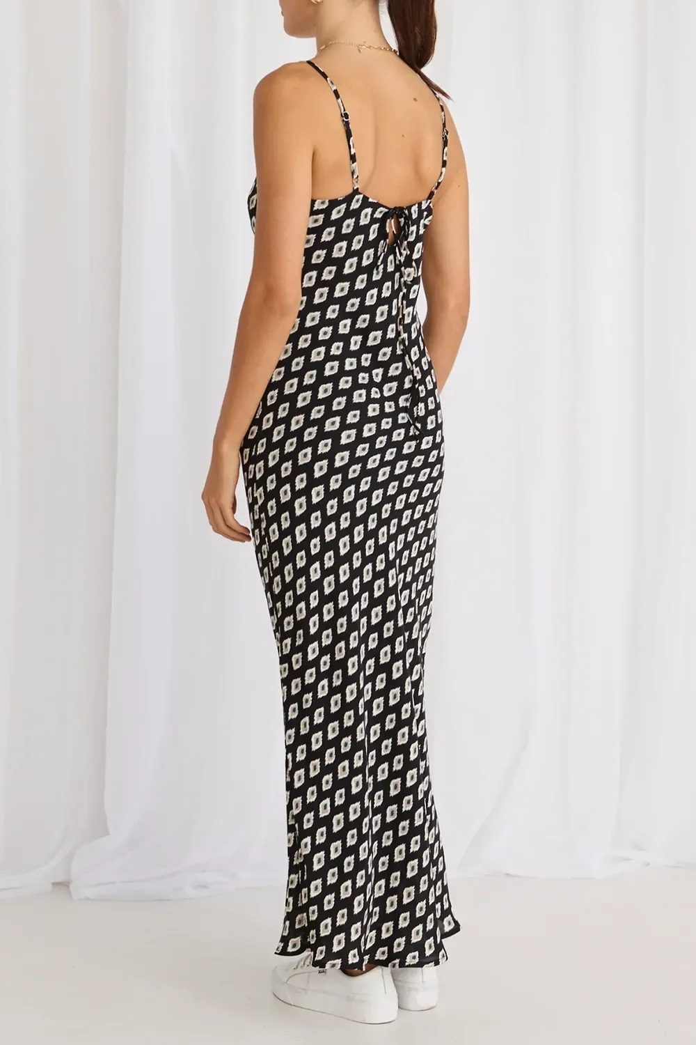 Strappy Black Geo Print Pattern Maxi Dress