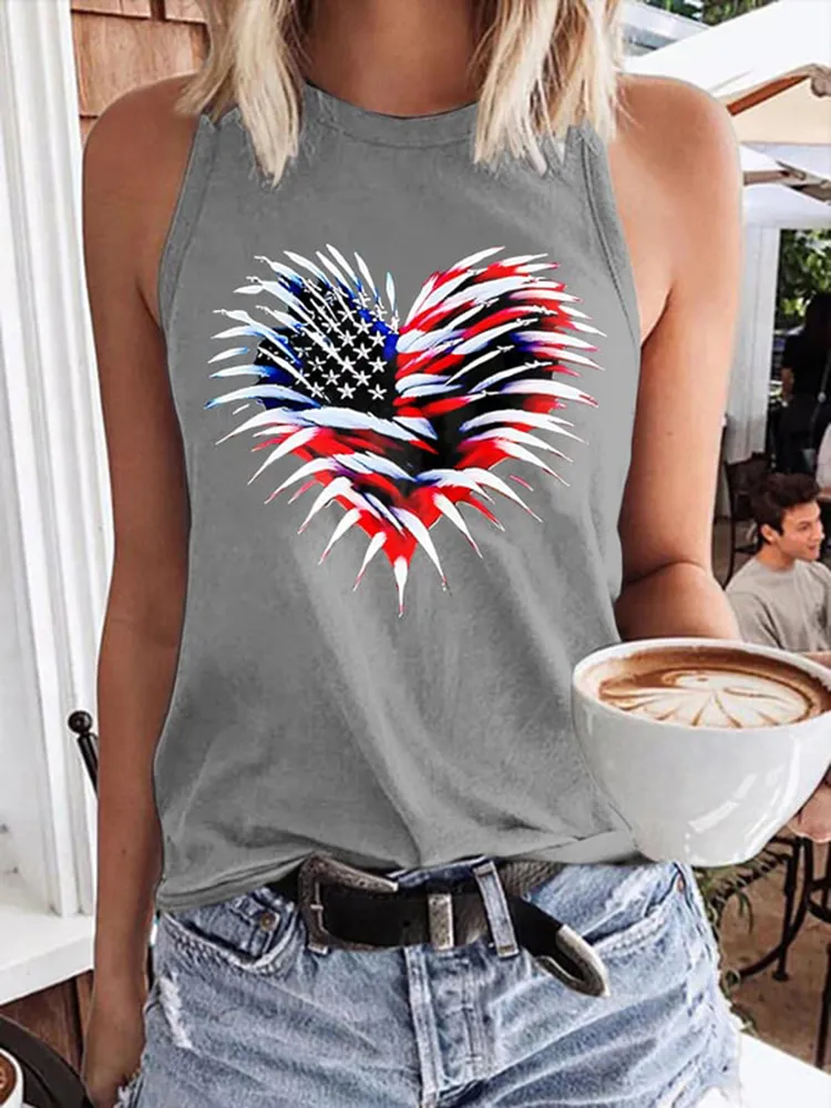 Women'S Independence Day Love Round-Necked Sleeveless Vest