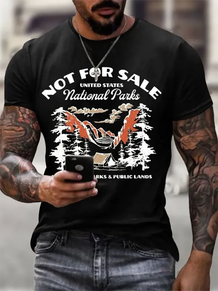 Men'S Support National Parks Printed Round Neck T-Shirt