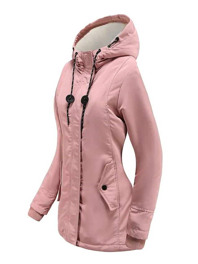 Women's Parka Street Fall Winter Puffer Jacket Long Coat Windproof Warm 3 in 1 Loose Casual Sports Jacket Long Sleeve Solid Color Zipper Purple Blushing Pink Waterpoof Daily Wear Down Parkas  Lined
