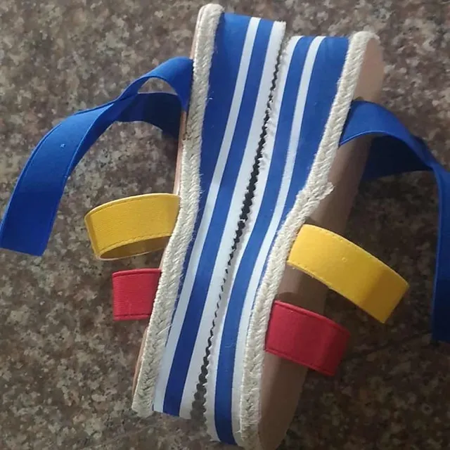 Women's Sandals Wedge Sandals Platform Sandals Plus Size Daily Summer Platform Wedge Heel Ankle Strap Heel Open Toe Casual Elastic Fabric Loafer Solid Colored Black Blue