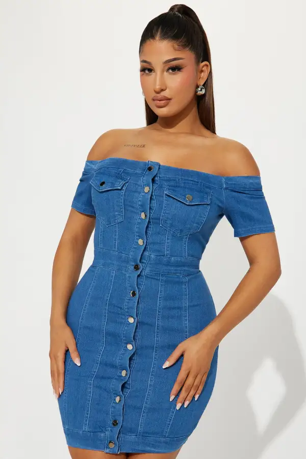 Angélique Denim Mini Dress - Medium Wash