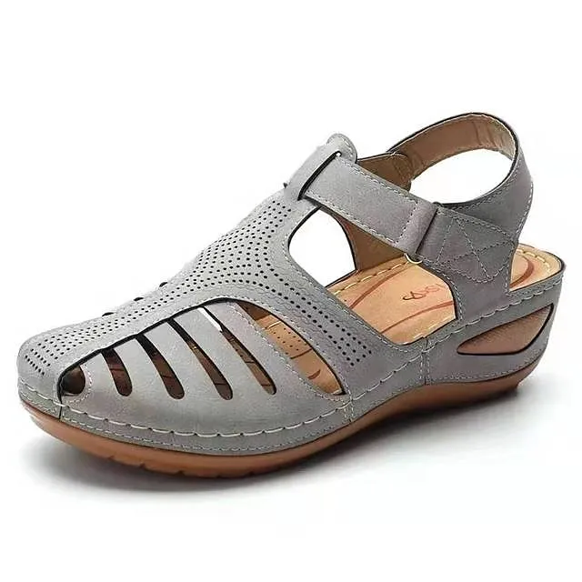 Women's Sandals Comfort Shoes Barefoot Sandals Daily Walking Wedge Sandals Summer Wedge Heel Closed Toe Open Toe Minimalism Walking Shoes Faux Leather Magic Tape Black Red Light Grey