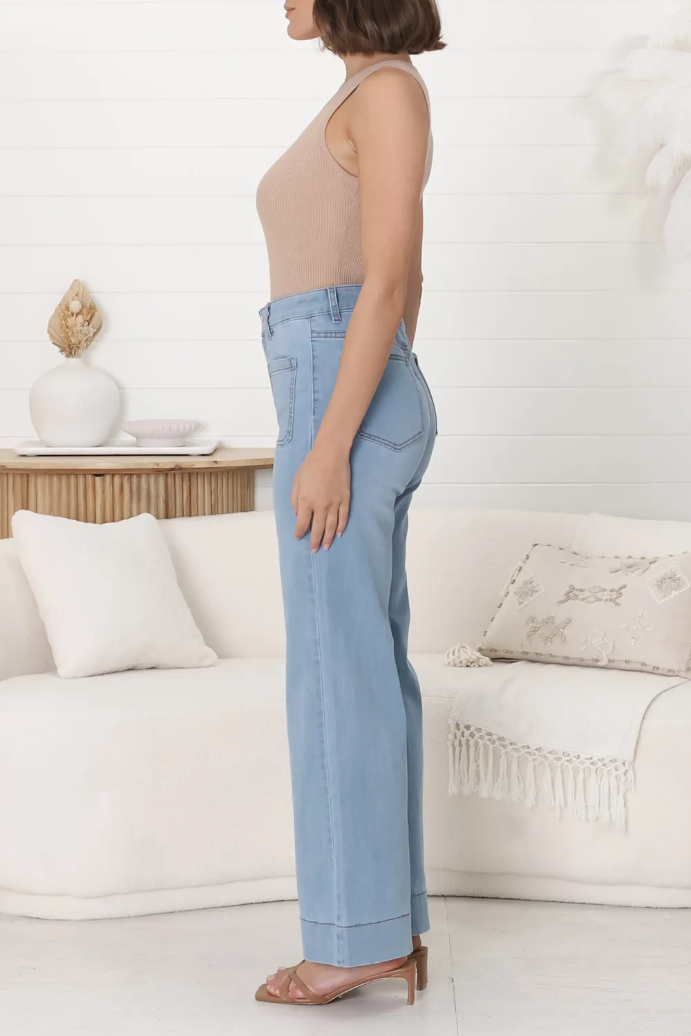 Light Blue Casual Style Wide Leg Jeans
